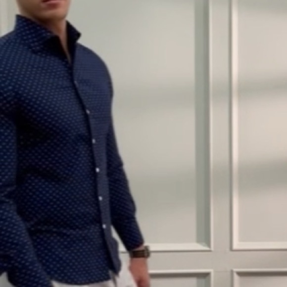 NWT ZACHARY PRELL Wilson Button Down Collared Shirt in Navy Swiss Dot Print - Picture 5 of 14